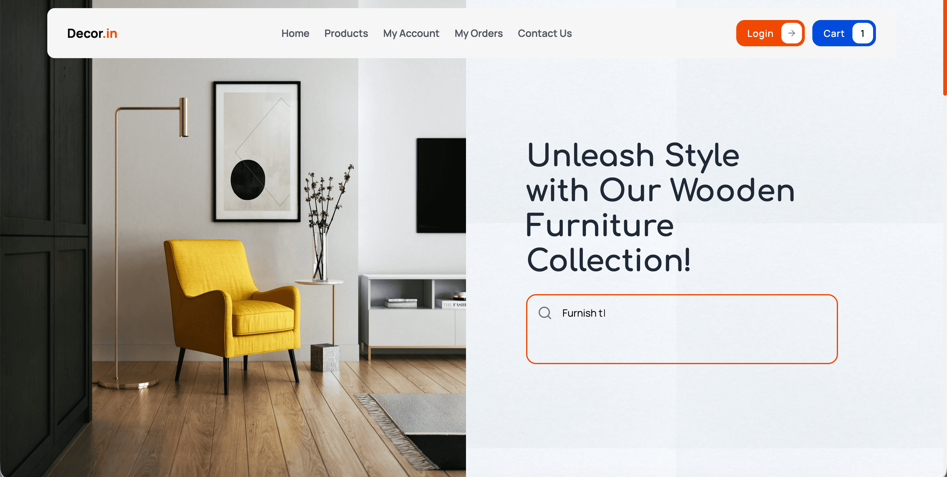 Decor.in storefront hero with furniture collection and search